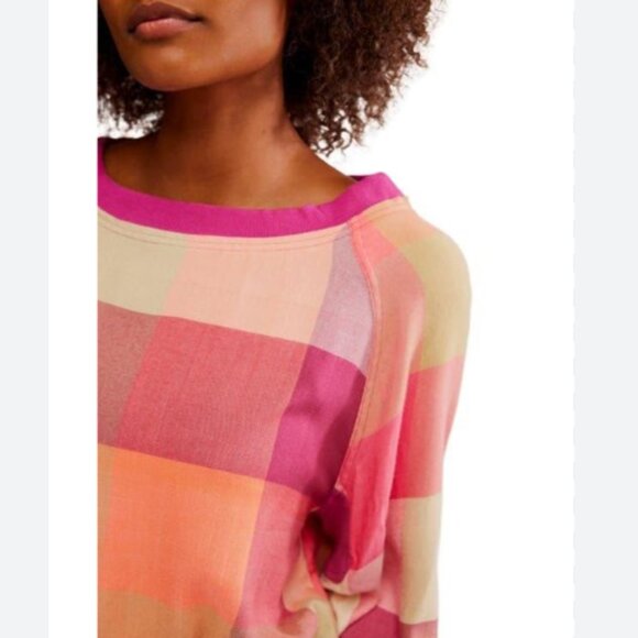 NEW FREE PEOPLE sugar cookie flannel top shirt in pink combo 257  2S7 - Picture 3 of 11